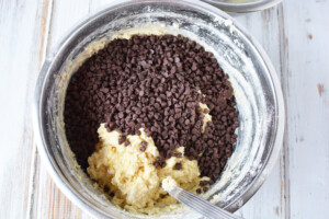 combine chocolate chips in batter