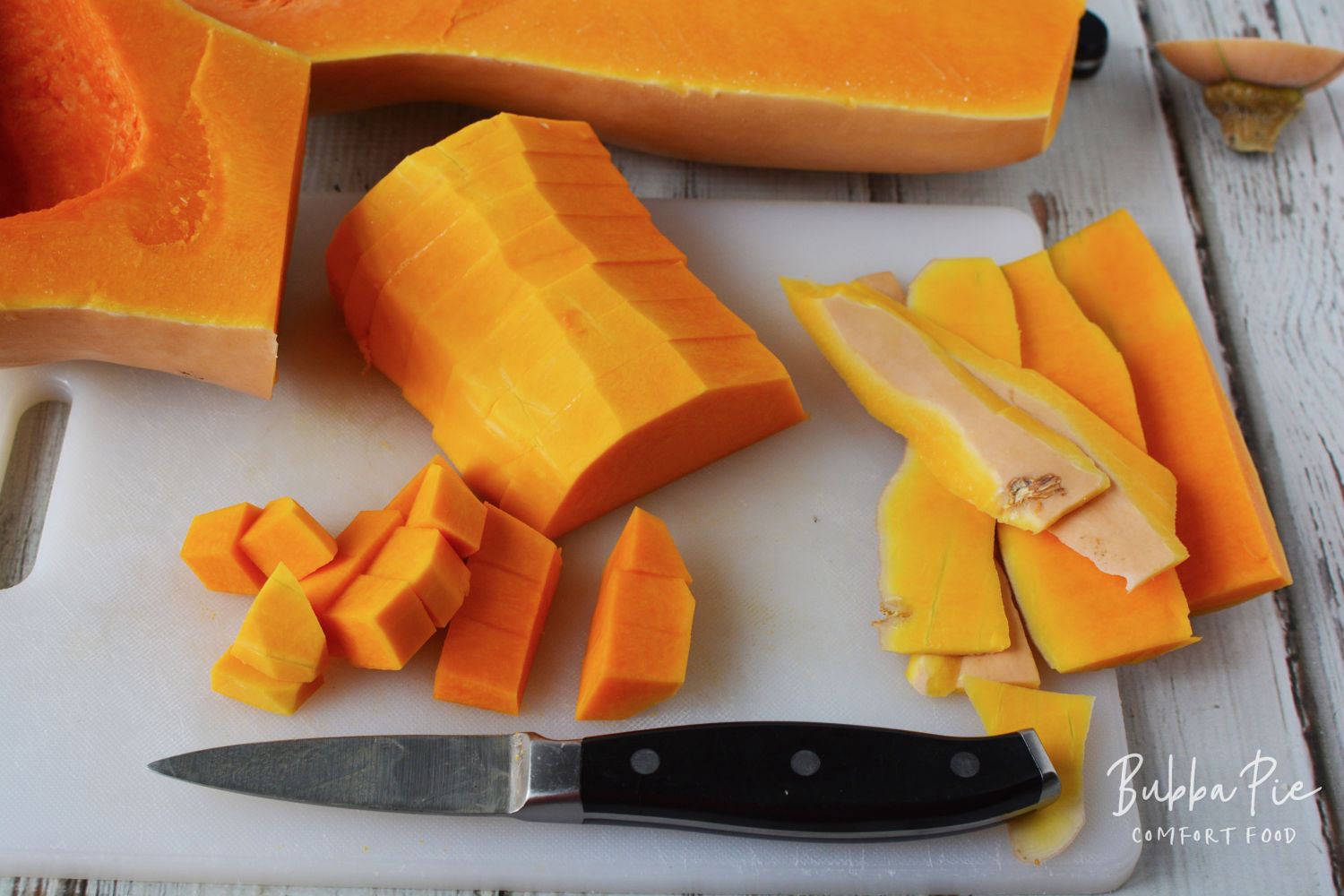 Butternut Squash Soup with Apple gives this recipe its texture and fall flavor. 