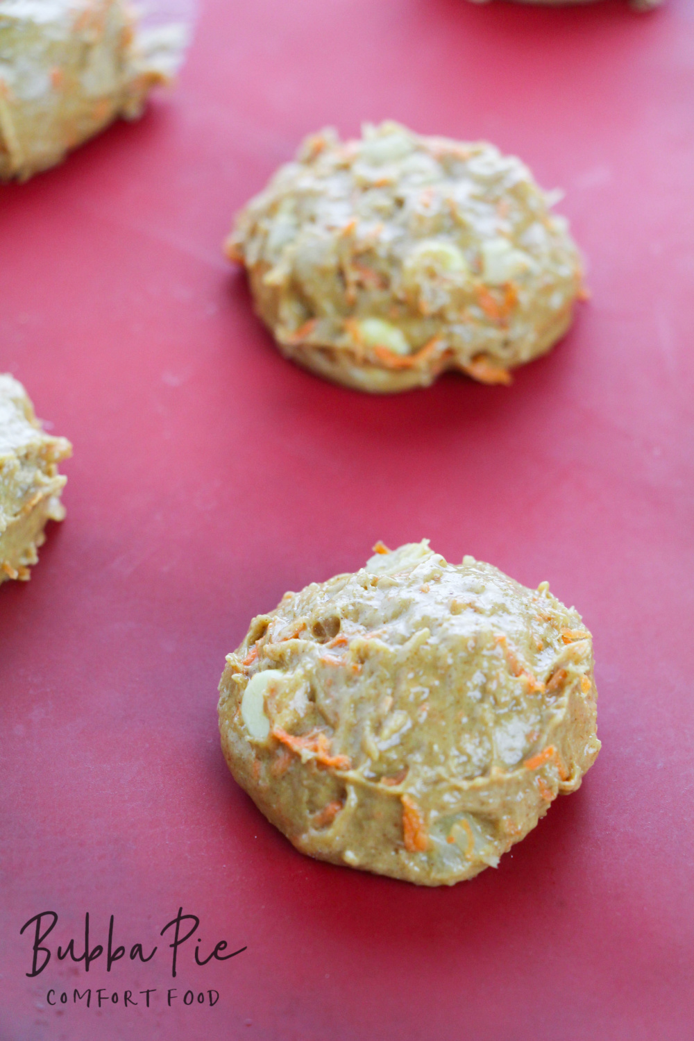 Carrot Cake Cookies on a baking sheet ready to go into the oven