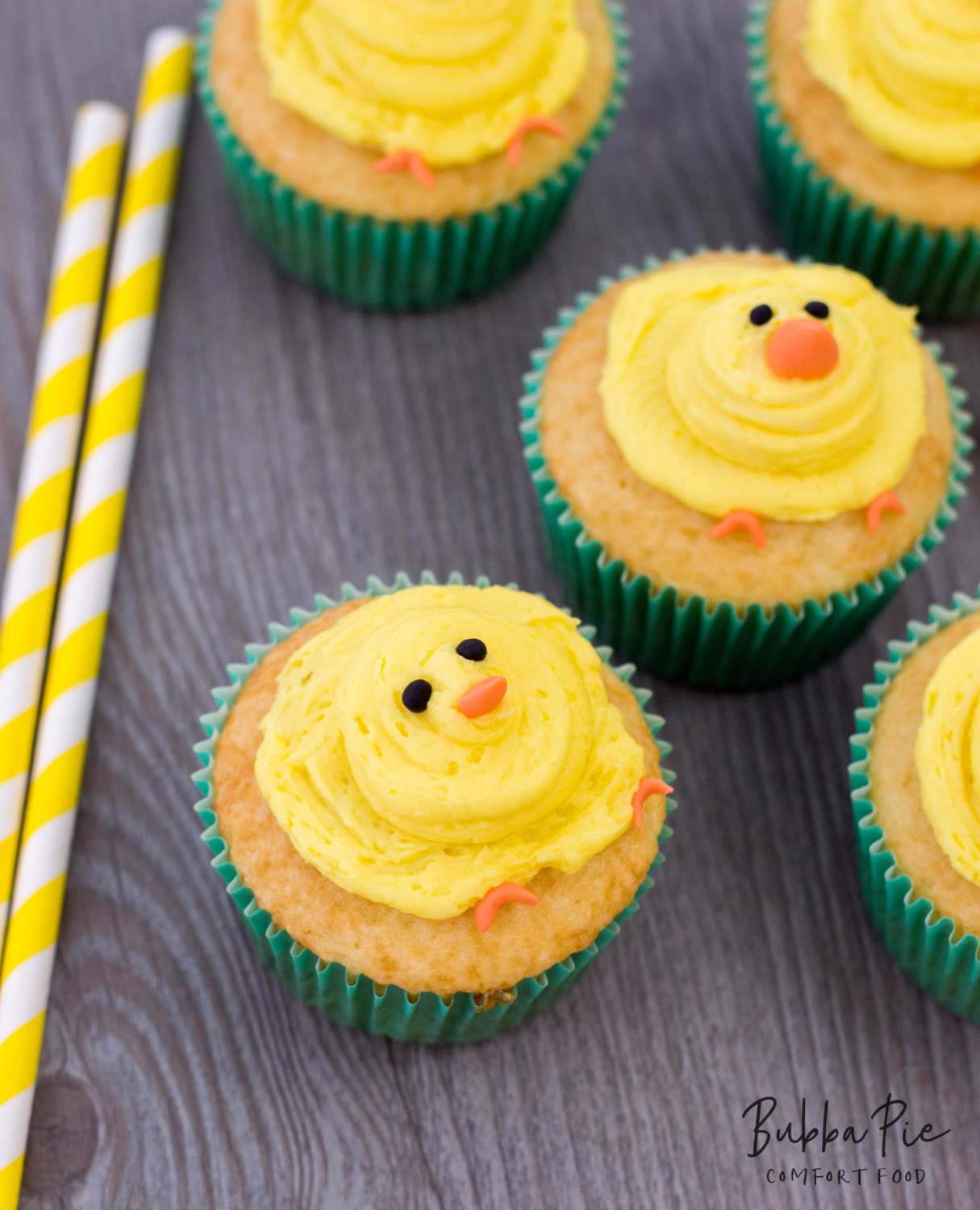 buttercream frosting is the key to these delicious Easter Cupcakes with baby chicks on them