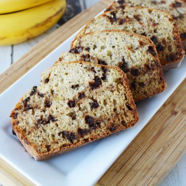 chocolate chip banana bread is moist and delicious