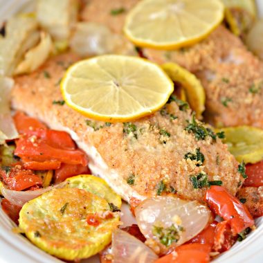 parmesan crusted salmon is a great sheet pan dinner for the whole family. And it is low carb.