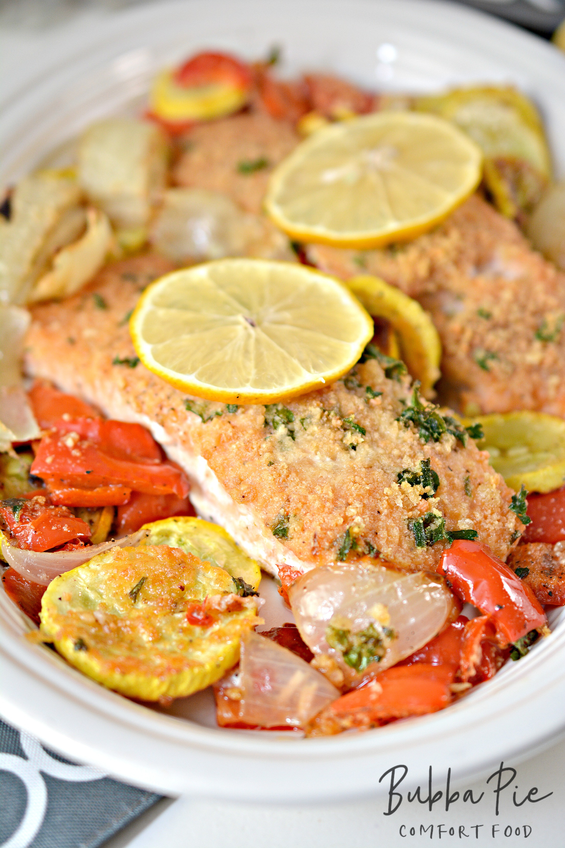 parmesan crusted salmon is a great sheet pan dinner for the whole family. And it is low carb. 