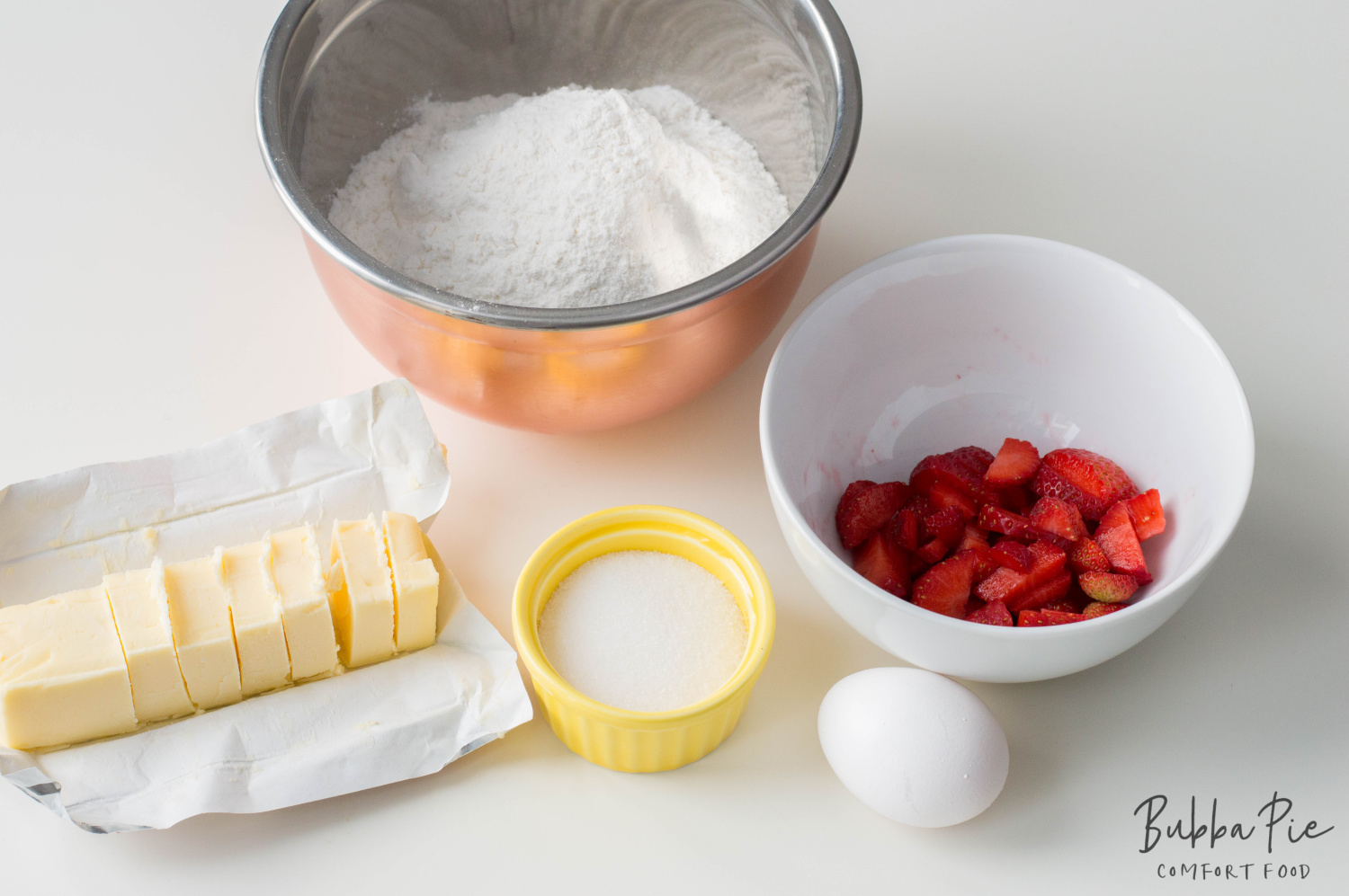 Easy Strawberry Scones ingredients include fresh ingredients, butter, sugar and eggs