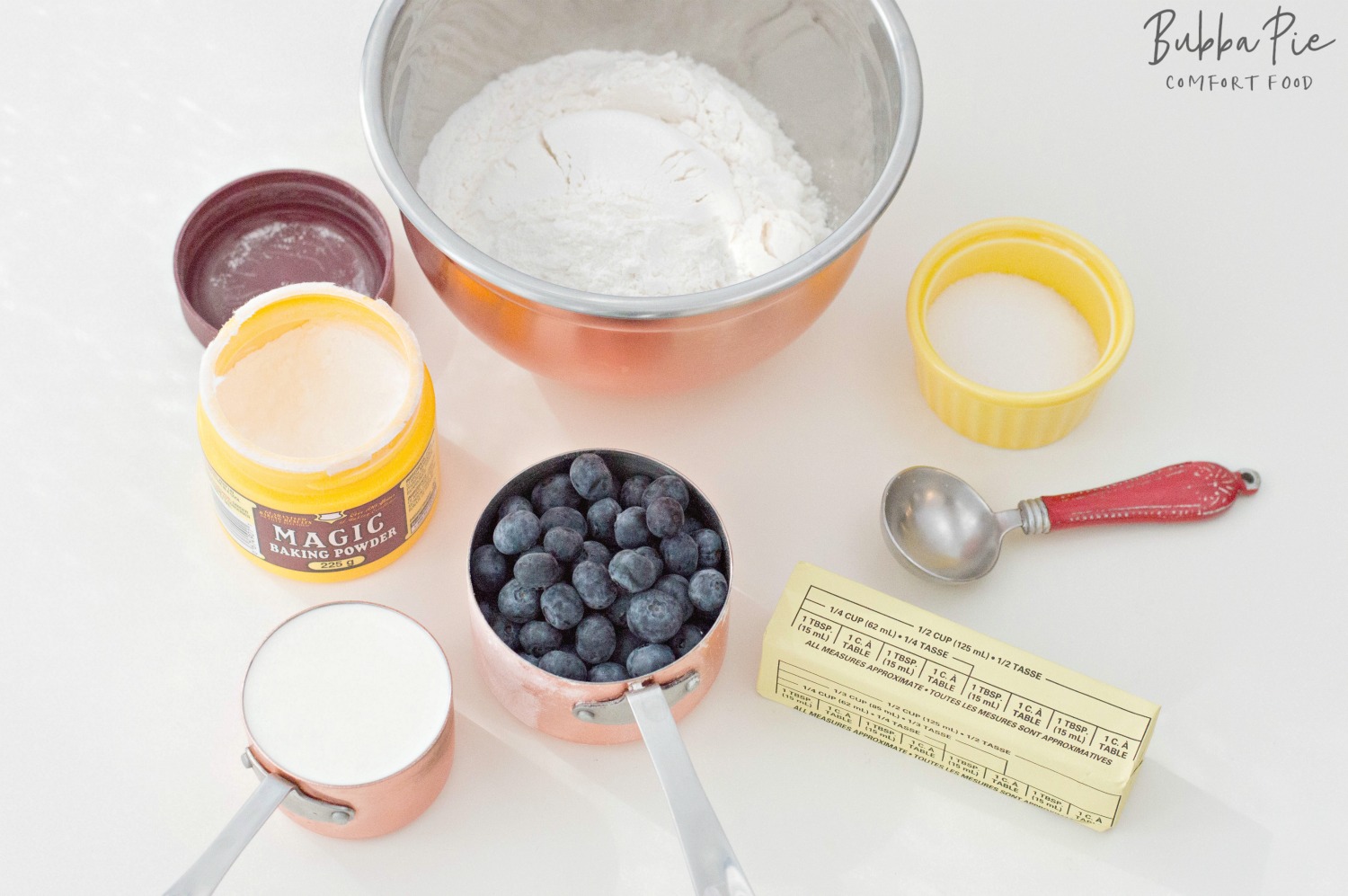 ingredients for Blueberry Scone Recipe include butter, blueberries, flour and heavy cream