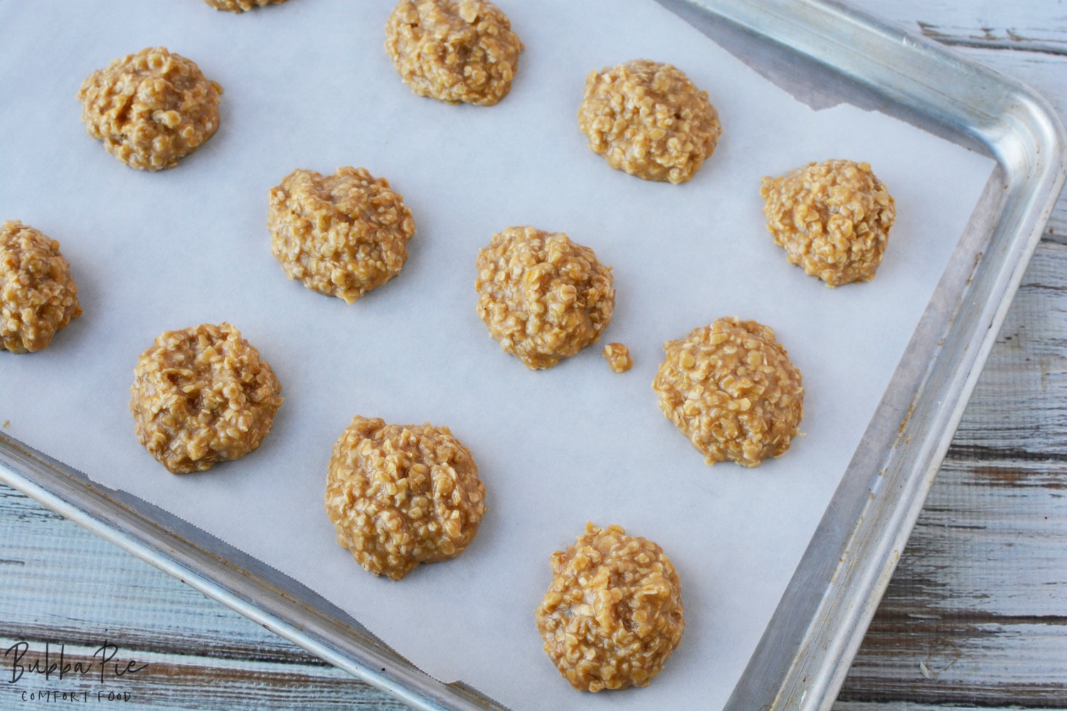 Put the cookies on a parchment lined baking sheet for this No Bake Peanut butter Cookies Recipe 