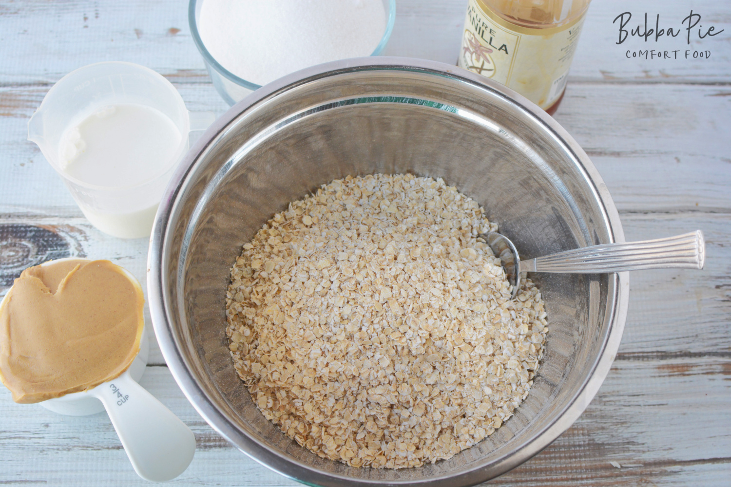 Peanut Butter No Bakes Recipe includes quick cooking oats, peanut butter, vanilla and sugar