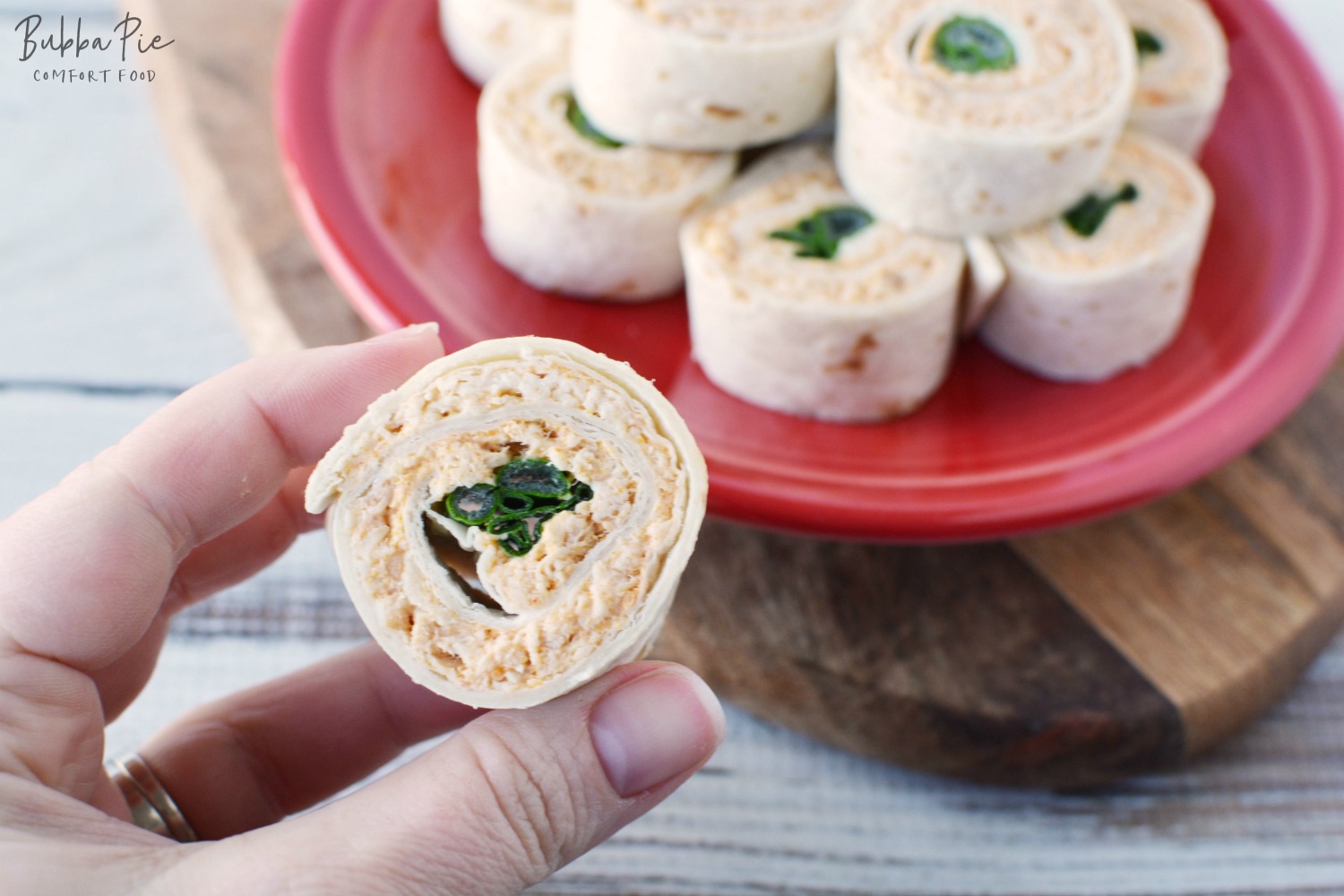 Buffalo Chicken Pinwheels is a great appetizer or gameday food