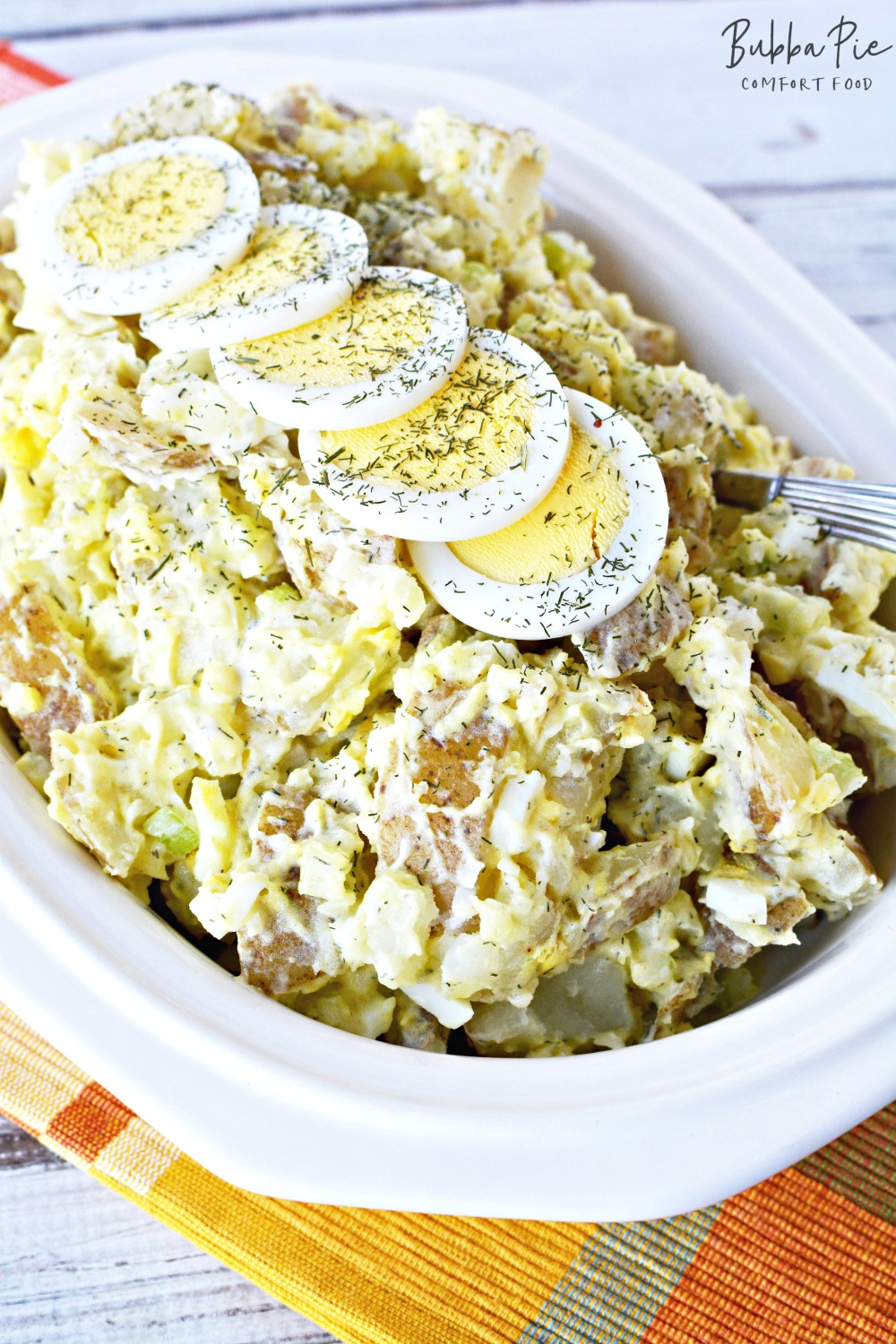 Potato Salad is made with egg and dill weed