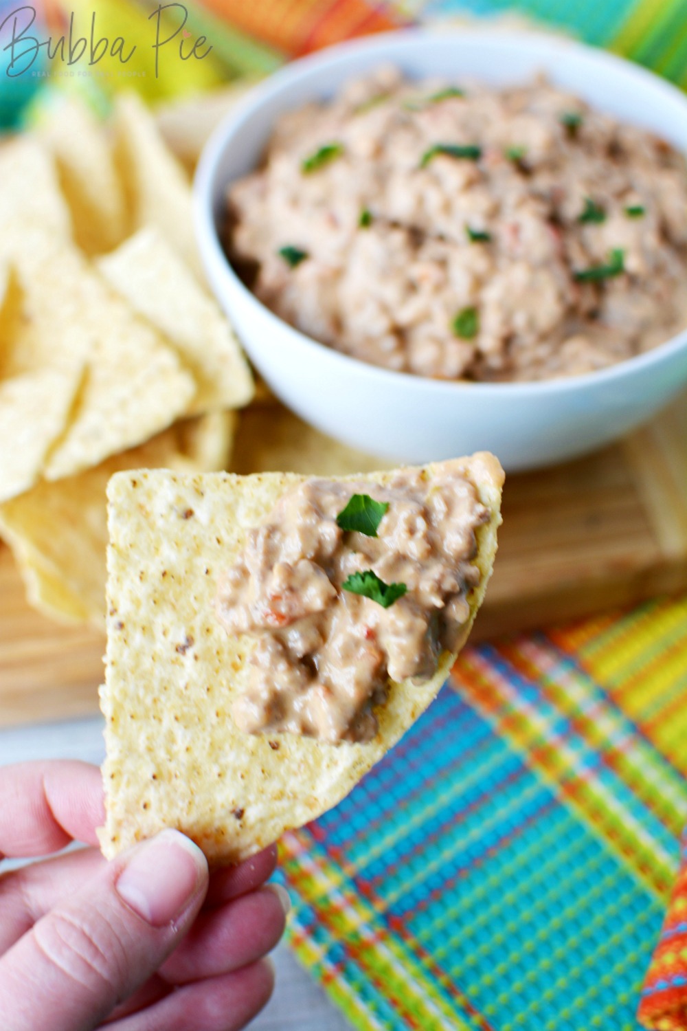 Rotel Dip is a great cheese dip to have with tortilla chips, corn chips, bread, pretzels or vegetables!