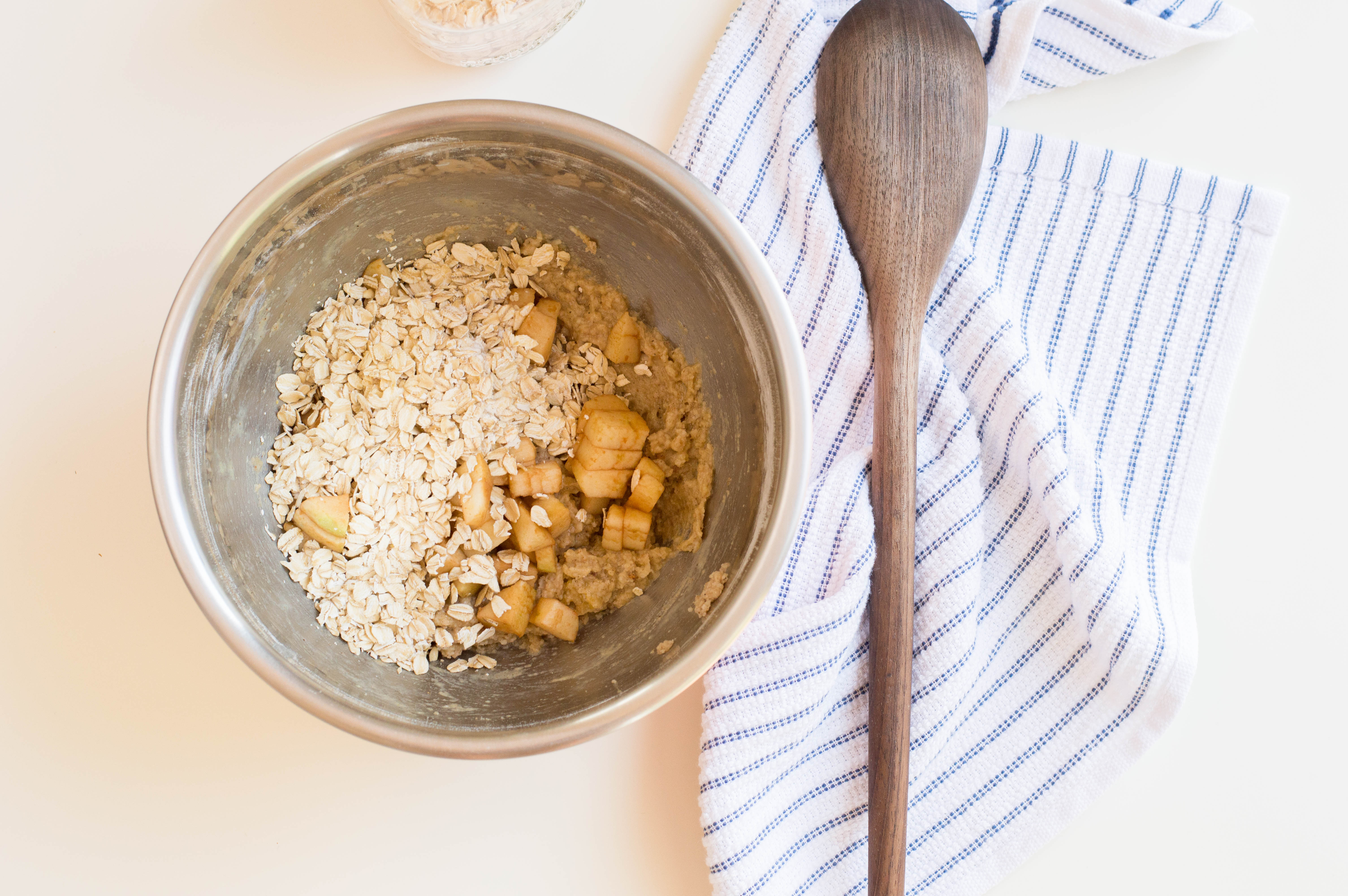 Mix the dry ingredients with your fresh diced apple for this Apple Oatmeal Cookie Recipe