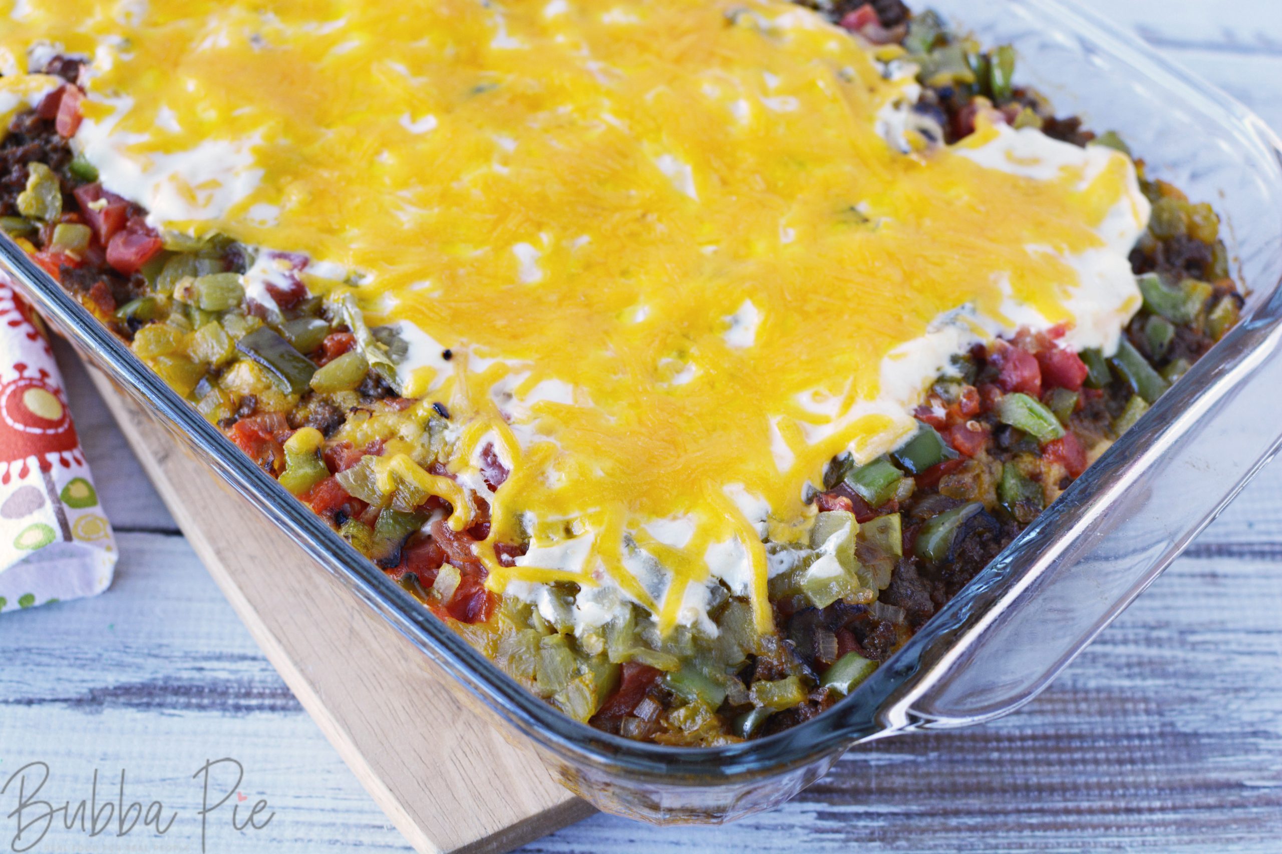 John Wayne Casserole sitting in a dish ready to be served