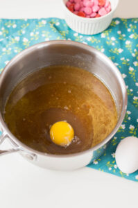 Add eggs to blondie mixture