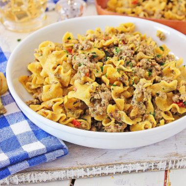 Philly Cheesesteak Pasta one skillet recipe