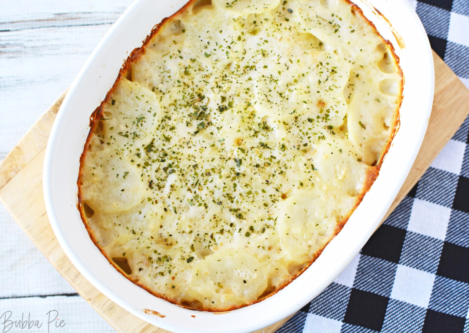 Scalloped Potatoes in a casserole dish