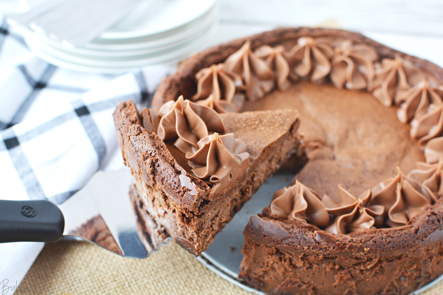 Easy Chocolate Mousse Cheesecake Recipe being served for dessert. 