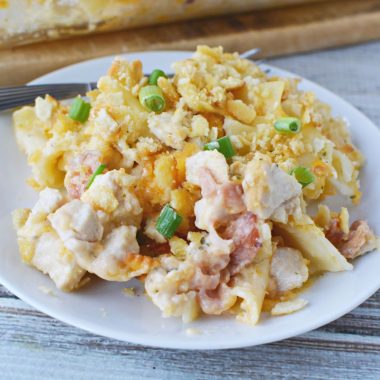 Crack Chicken Casserole in a rich and creamy sauce made with bacon and ranch.