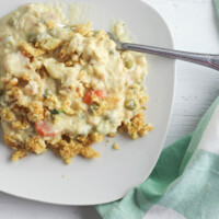 Ritz Chicken Casserole Recipe being served on a plate for dinner.