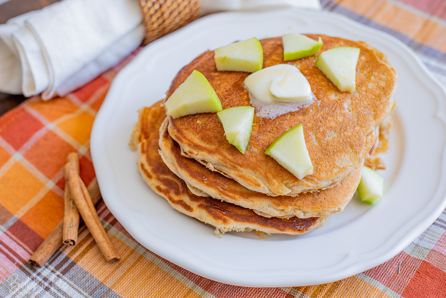 Easy Apple Cinnamon Pancakes are a great recipe with fall flavors.