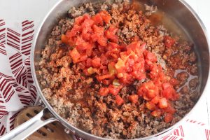 stir in taco seasoning, tomatoes and chilis
