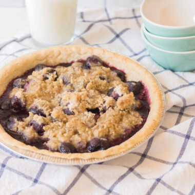 Cherry Crumble Pie being served for dessert.