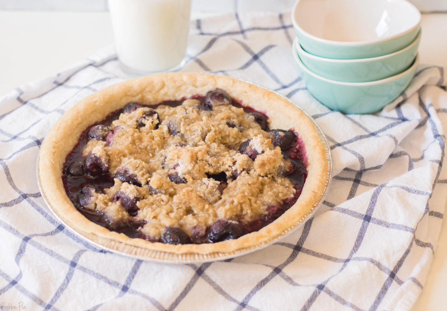 Cherry Crumble Pie being served for dessert.