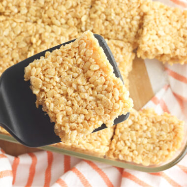 Pumpkin Rice Krispie Treats Recipe being served for halloween.