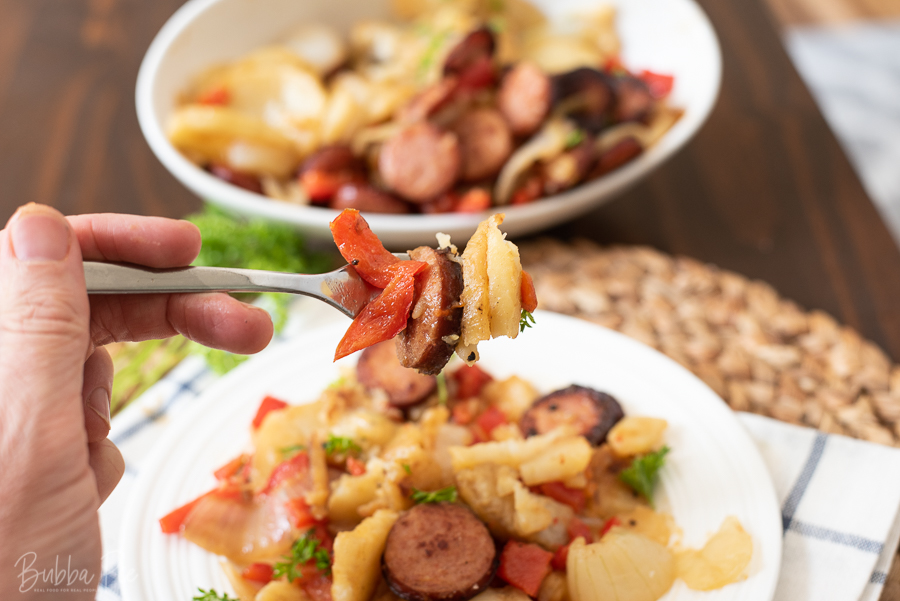 Sausage Potatoes and Onions is a classic comfort food dish that works for breakfast, lunch or dinner. 