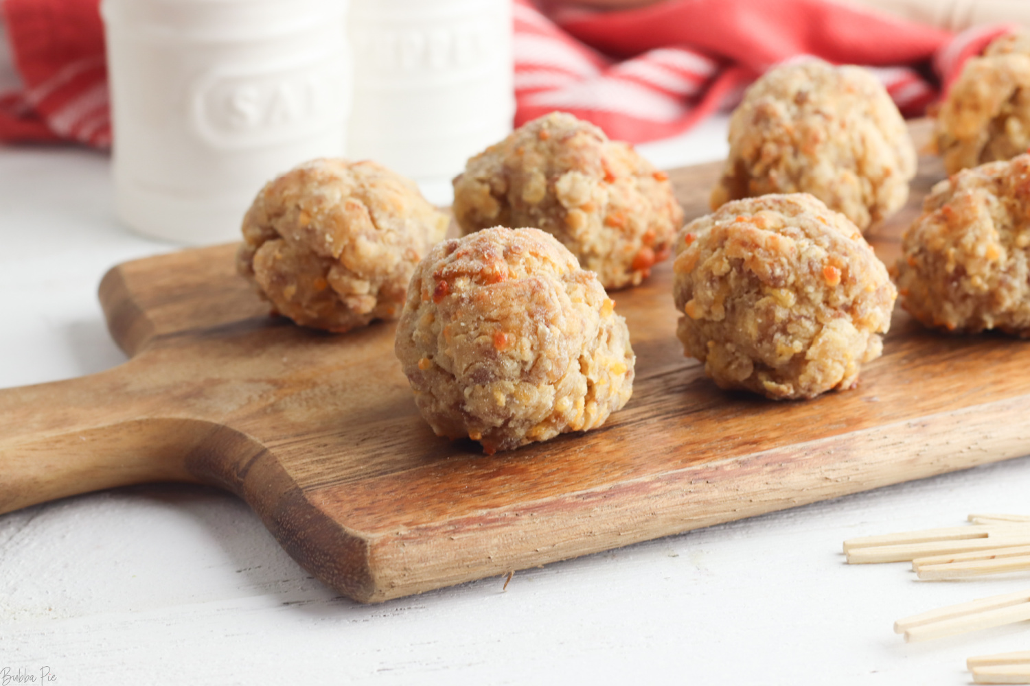 Bisquick Sausage Balls being served as an appetizer.