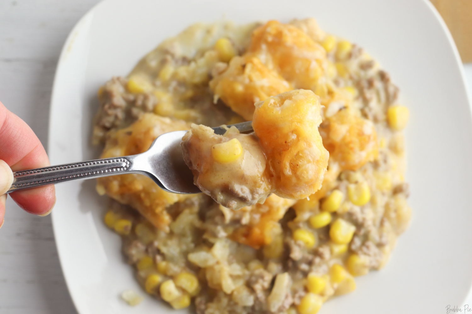 Cowboy Casserole made with ground beef and tater tots