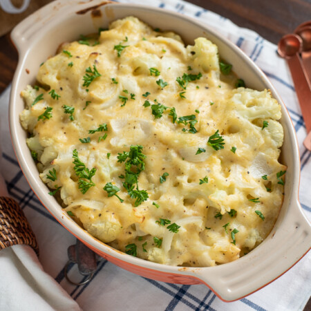 Roasted Cheesy Cauliflower makes a great holiday side dish.