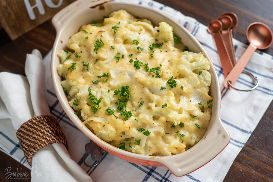 Roasted Cheesy Cauliflower makes a great holiday side dish.