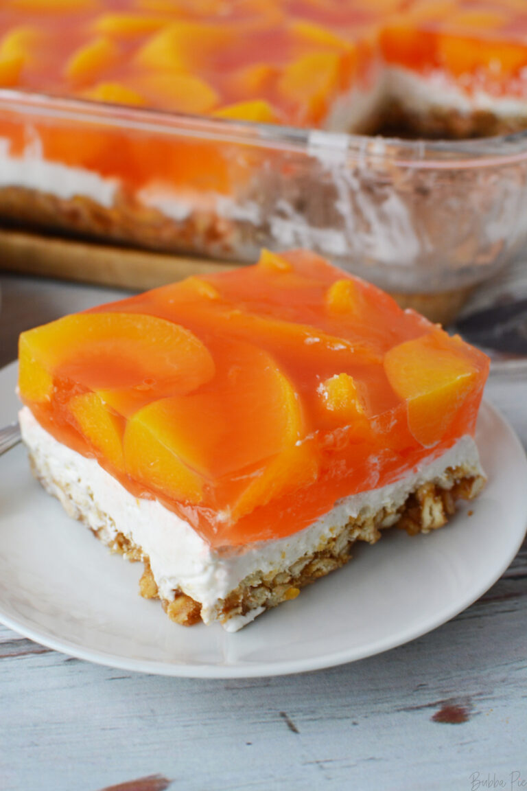 Easy Peach Pretzel Salad BubbaPie