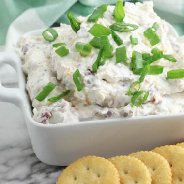 Chipped Beef Dip Recipe being served with crackers