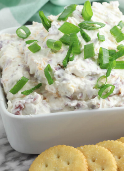 Chipped Beef Dip Recipe being served with crackers