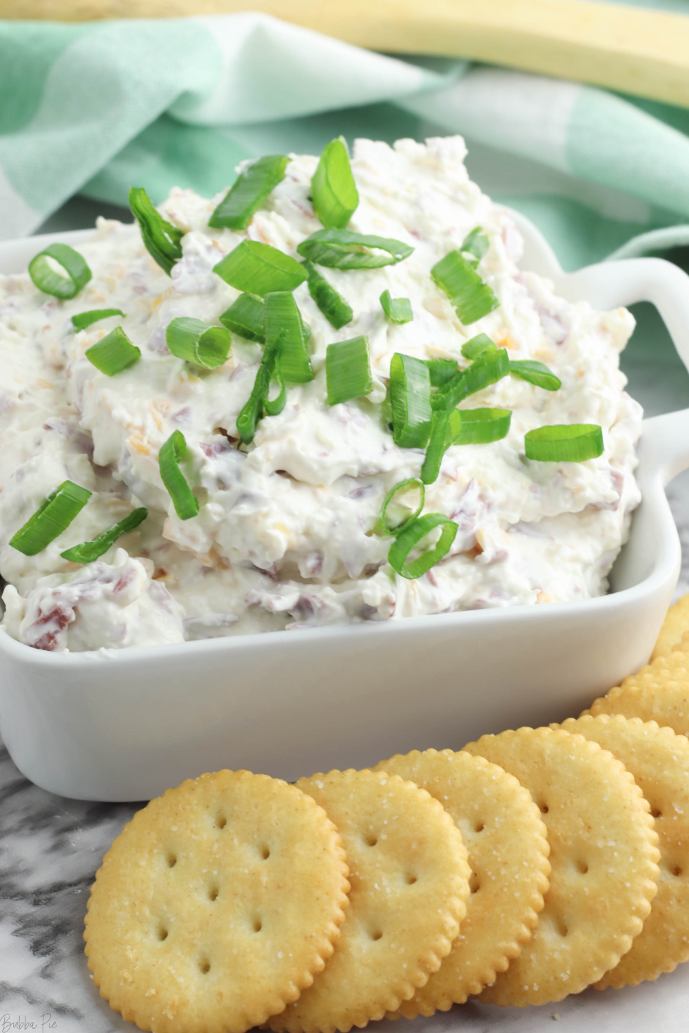 Chipped Beef Dip in a white bowl.