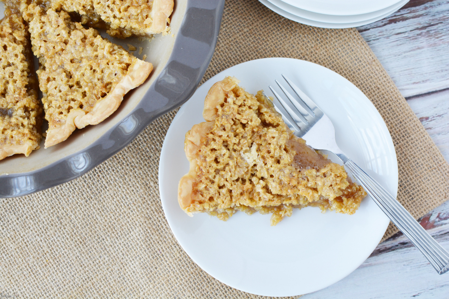 Oatmeal Pie on a plate with a fork.