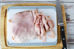 Slice ham as thin as possible.