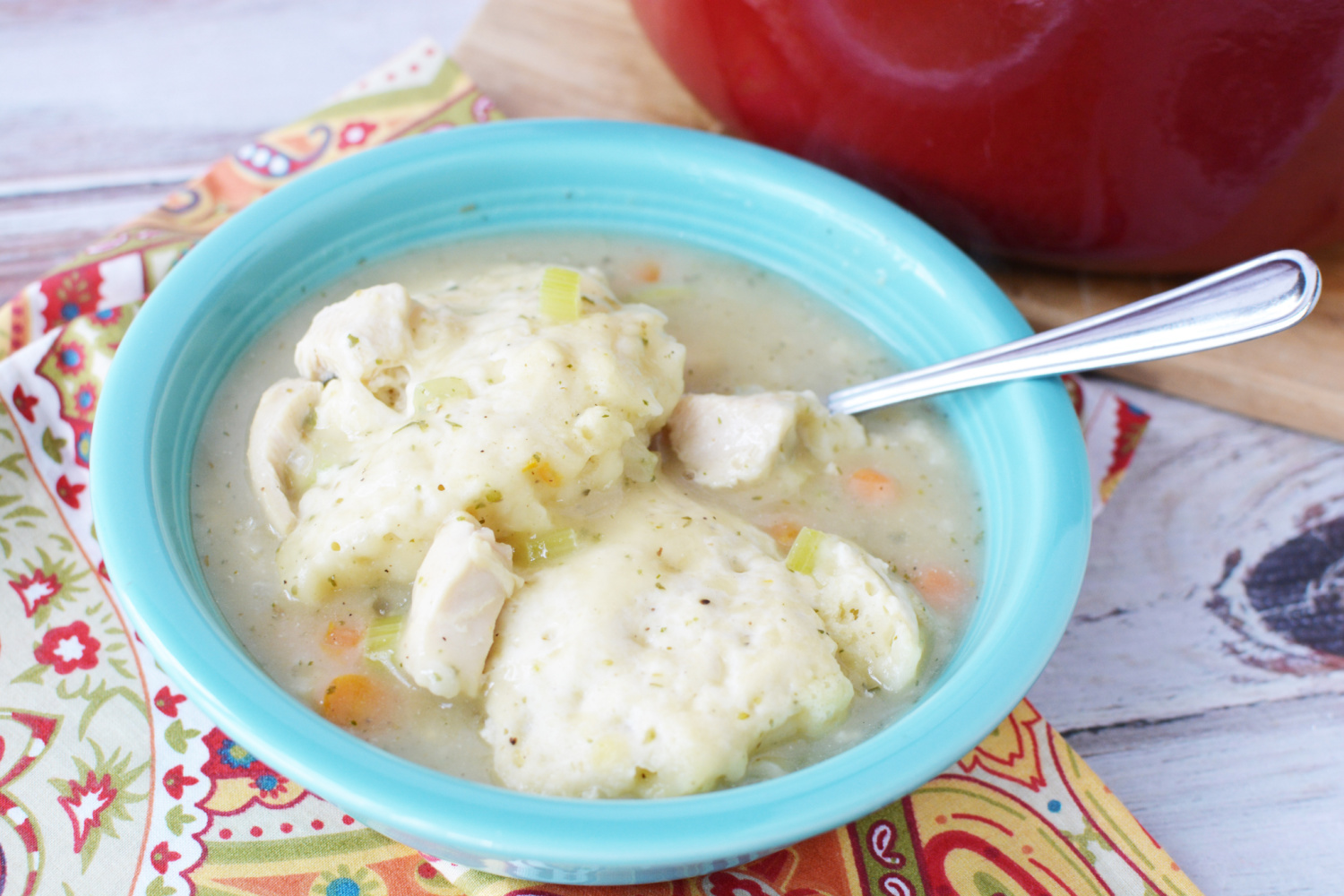 Bisquick Chicken and Dumplings being served for dinner