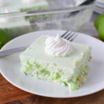 Lime Jello Salad being served on a white plate