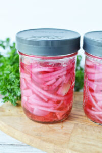 Sugar Free Pickled Red Onions Recipe in a mason jar