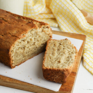 2 banana bread being slice for serving