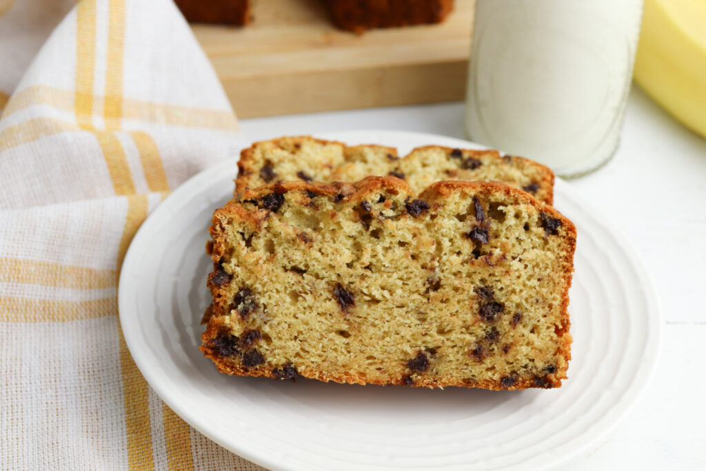 Cake Mix Banana Bread on a white plate.