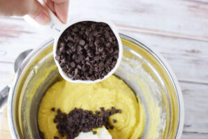 Add Chocolate Chips to cake mix.