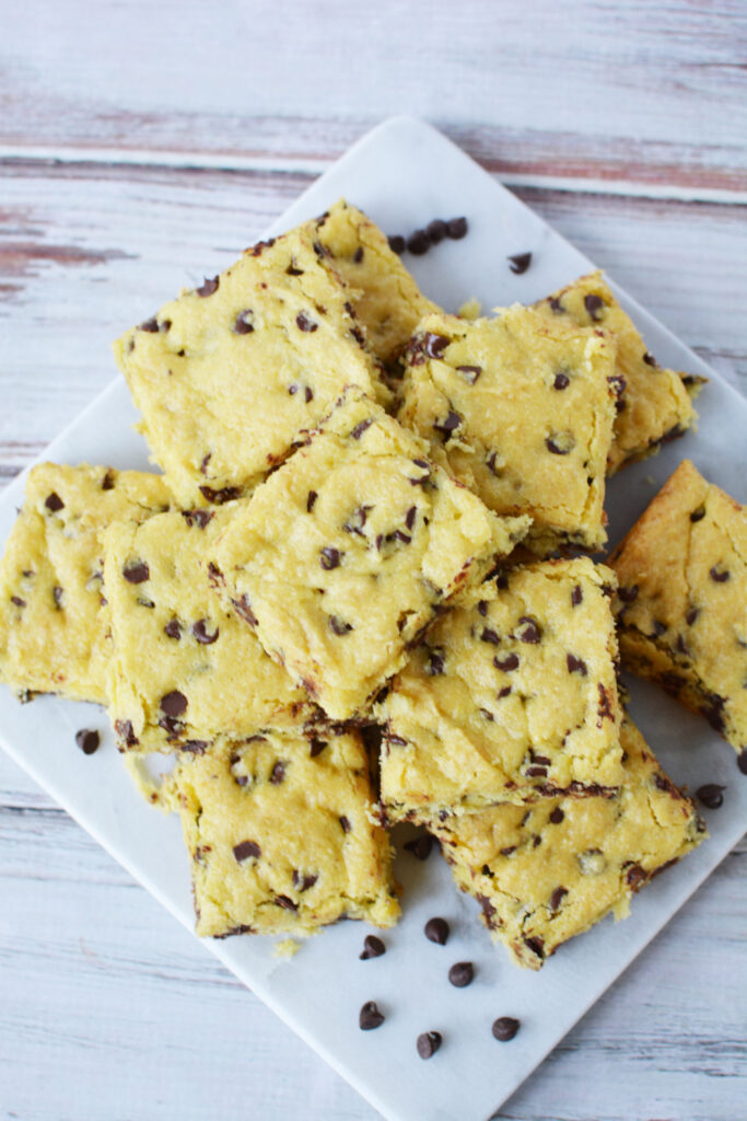 Chocolate Chip Bars with Cake Mix on a white plate.