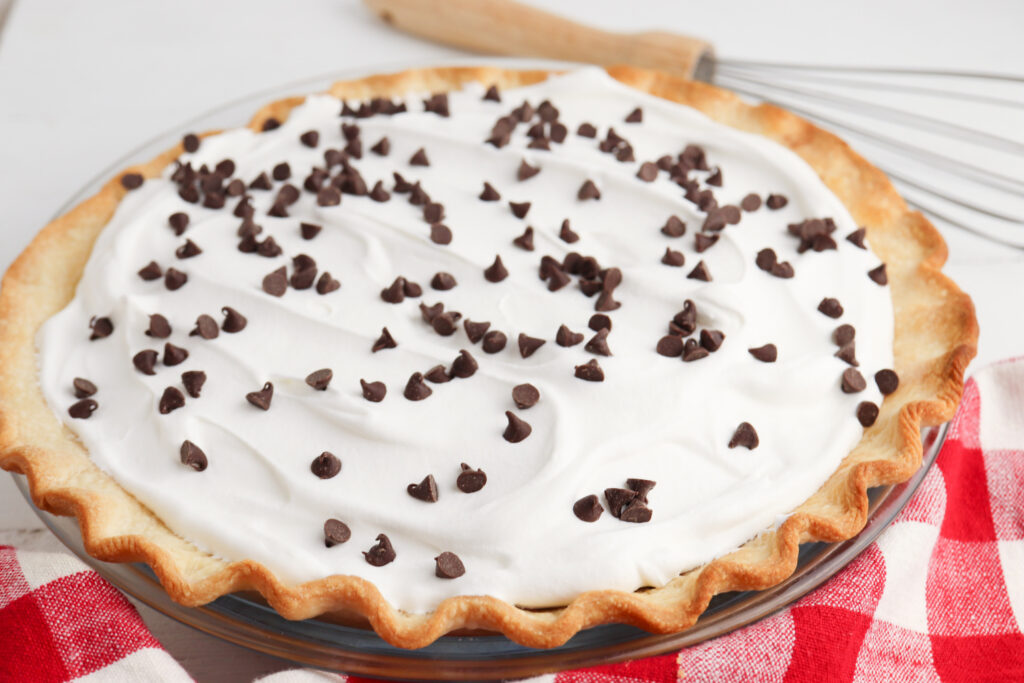 Chocolate Cream Pie being served for dessert. 