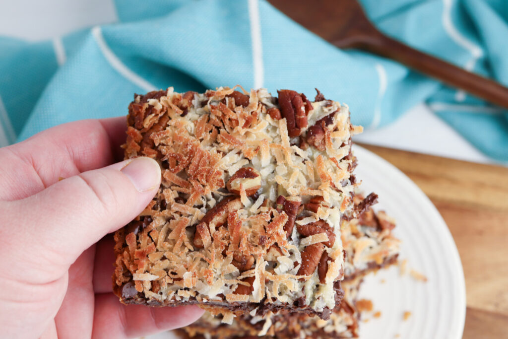 Magic Cookie Bars being eaten.