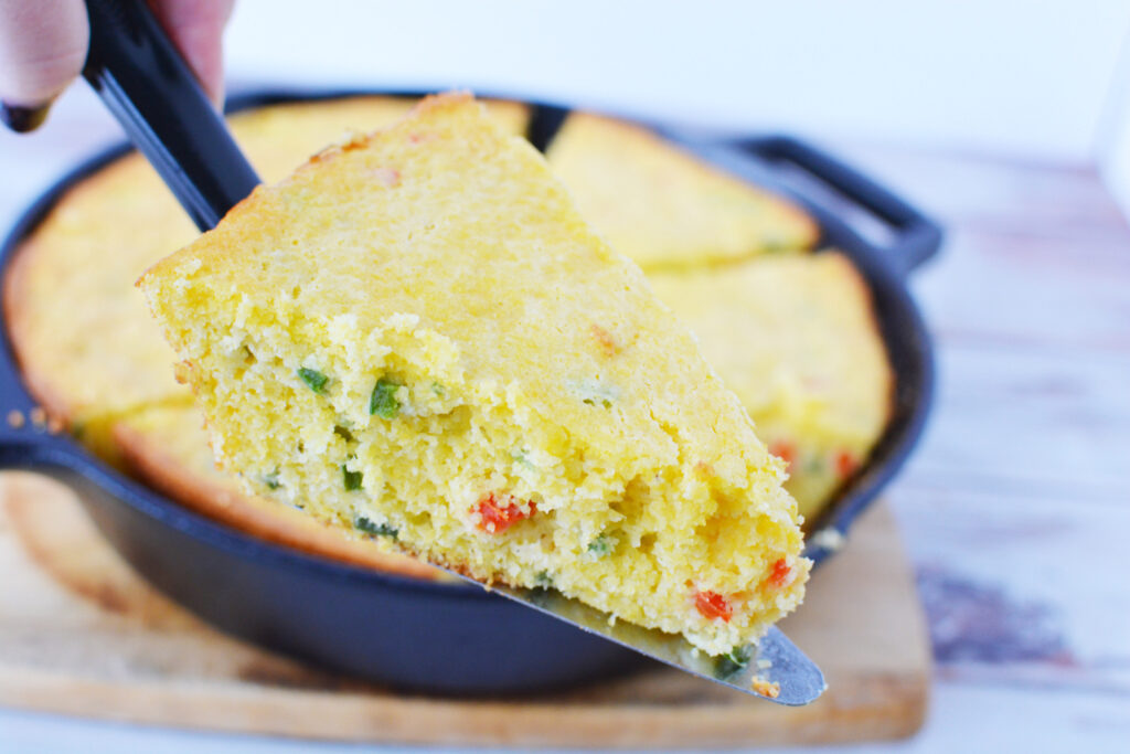 Jalapeno Cornbread being served.