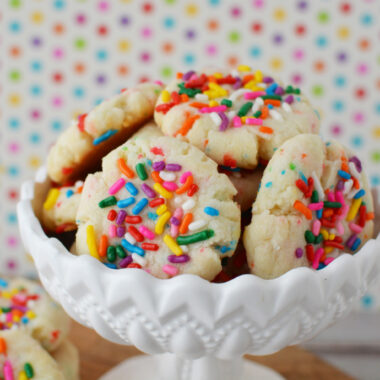 Funfetti Cake Mix Cookies in a white party bowl