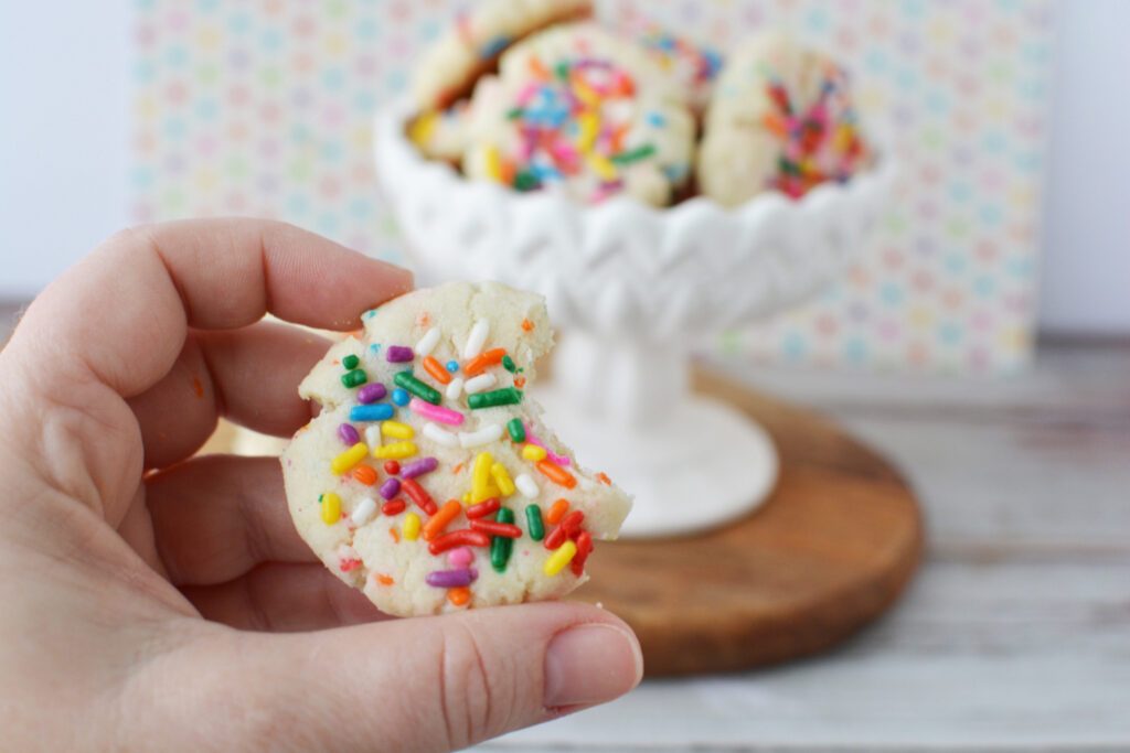 Funfetti Cookie with Cake Mix being eaten